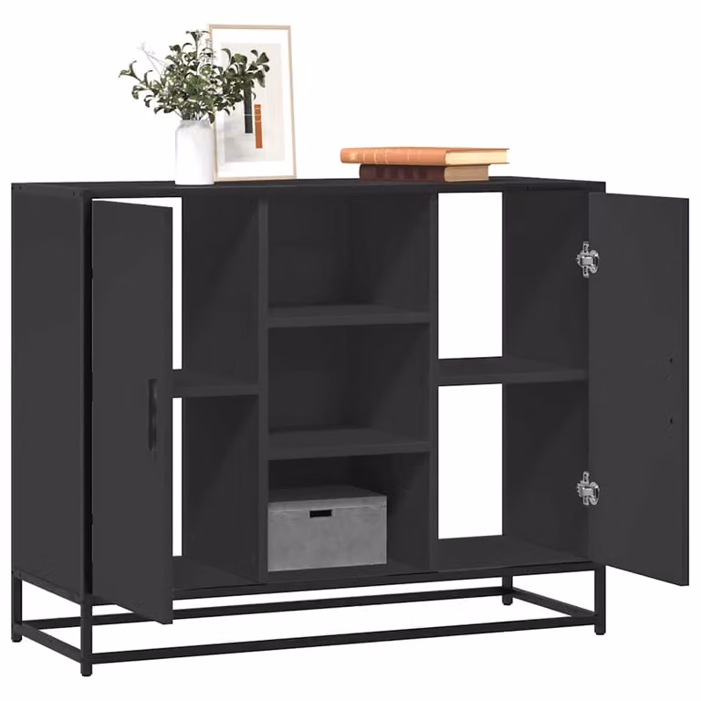 Credenza stile industrial nera vidaXL in MDF e metallo L: 92 cm, P: 35 cm, H: 76 cm