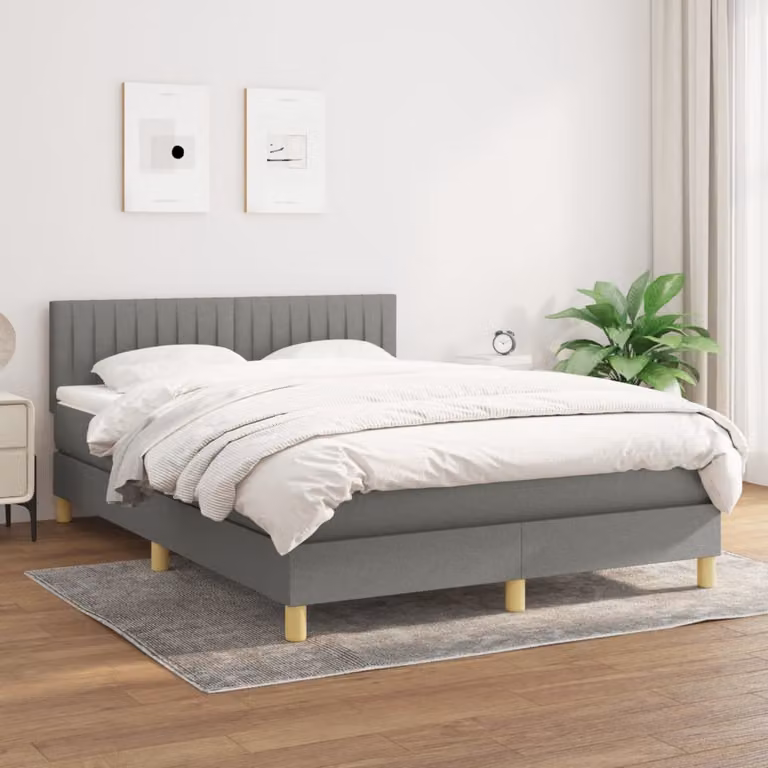Letto Ibrido vidaXL con Giroletto a Molle e Materasso in Tessuto Grigio e Bianco L/P: 140 x 190 cm