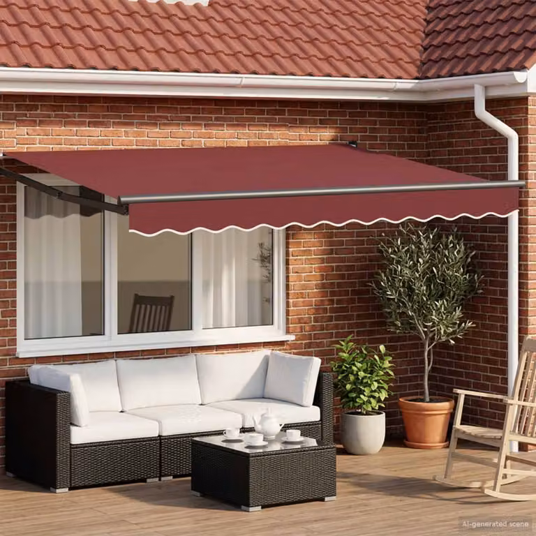 Tenda retrattile manuale con LED vidaXL, colore Borgogna e Antracite, L 3,5 m x P 2 m