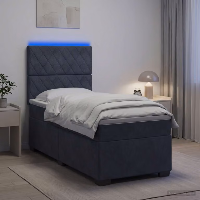 Letto box spring vidaXL con materasso ibrido in velluto Grigio Scuro, L: 90 cm, P: 200 cm