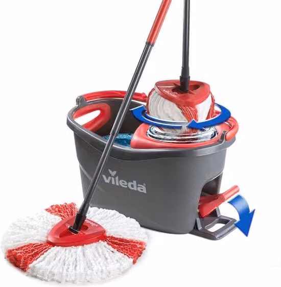 Mop Vileda Turbo con Pedale e Manubrio Telescopico in Microfibra, Rosso