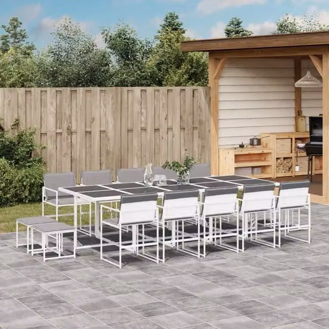 Set da Pranzo da Giardino 15 pz con Cuscini Bianco in Textilene 3295101