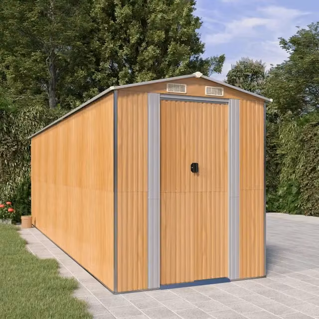 Capanno da giardino Videx in acciaio zincato marrone con porta scorrevole e ventilazione laterale L: 606 cm, P: 192 cm, H: 223 cm
