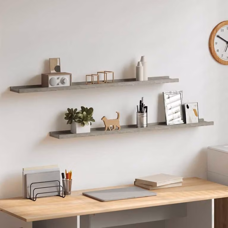 Set di 2 mensole da parete vidaXL in MDF grigio, design moderno e finitura opaca, L 100 cm x P 9 cm x H 3 cm