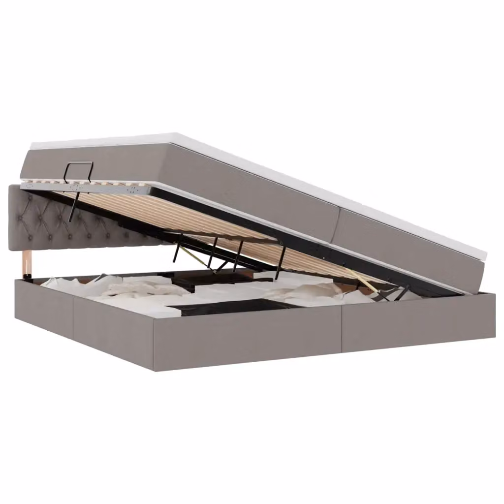 Letto con contenitore e materasso vidaXL in tessuto beige e grigio con illuminazione LED e porte USB L/P/H: 200 x 200 x 88 cm – 2