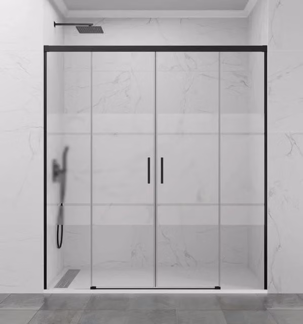 Box doccia rettangolare BASI BASIC 2 con 2 elementi fissi e 2 scorrevoli, vetro Frost Plus nero opaco, L: 170 cm (90+80)
