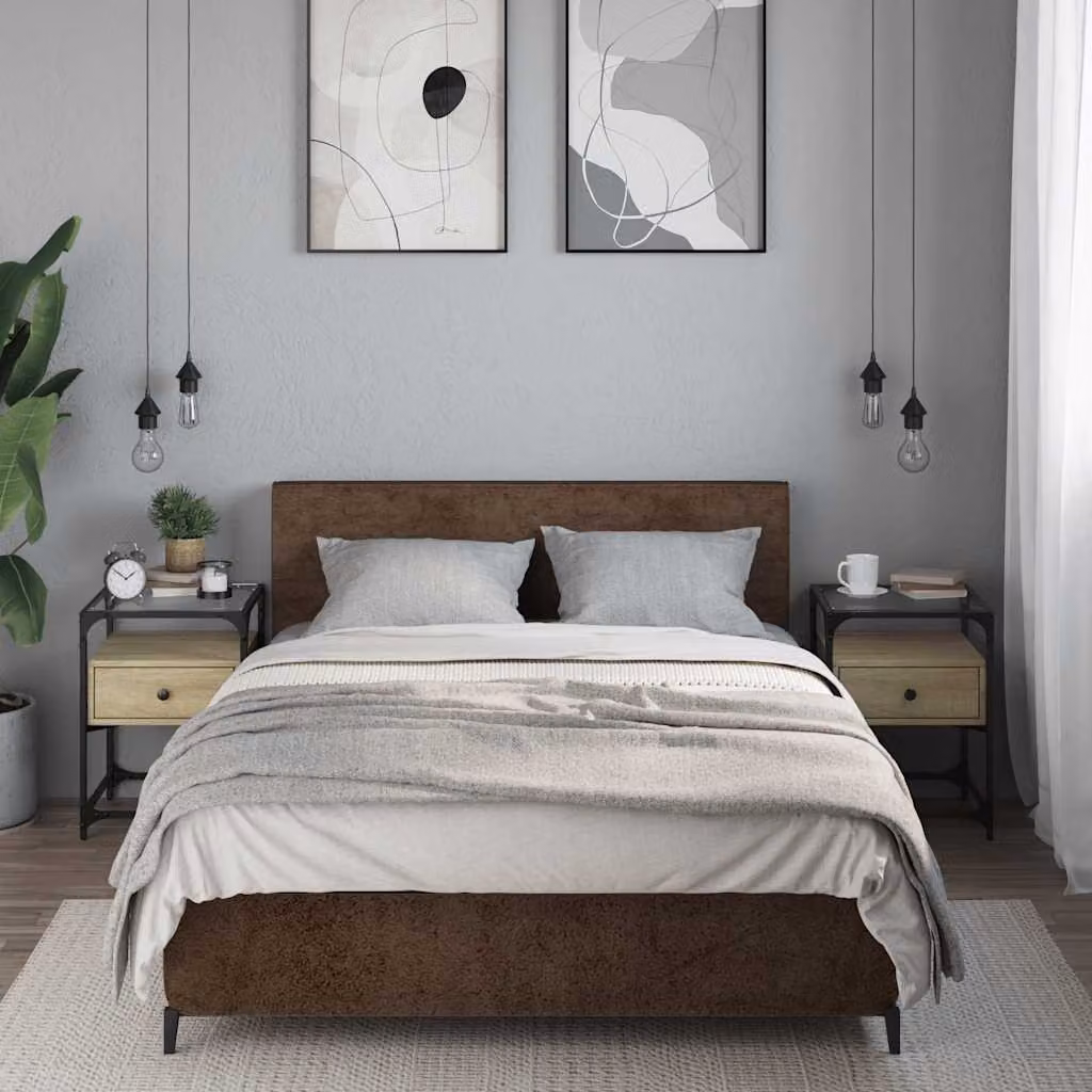 Set di 2 comodini vidaXL in legno multistrato color rovere sonoma, design moderno, L 40 cm x P 40 cm x H 55 cm