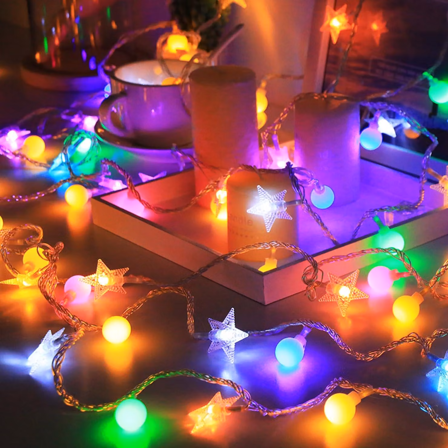 Catena luminosa con stelle e palline - 1,5 metri, 10 luci LED - YRPD0001