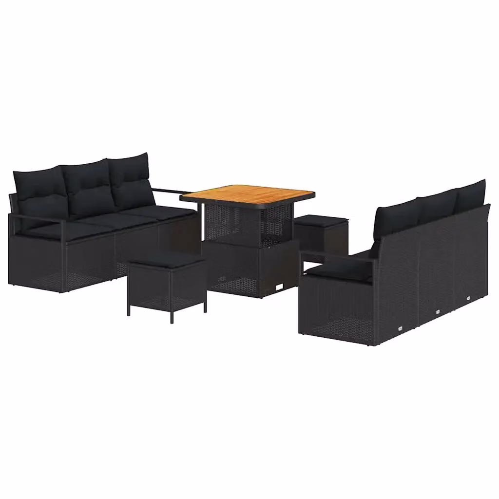 Set Divano da Giardino vidaXL 9 Pezzi in Poly Rattan Nero con Cuscini e Funzione di Archiviazione – 2