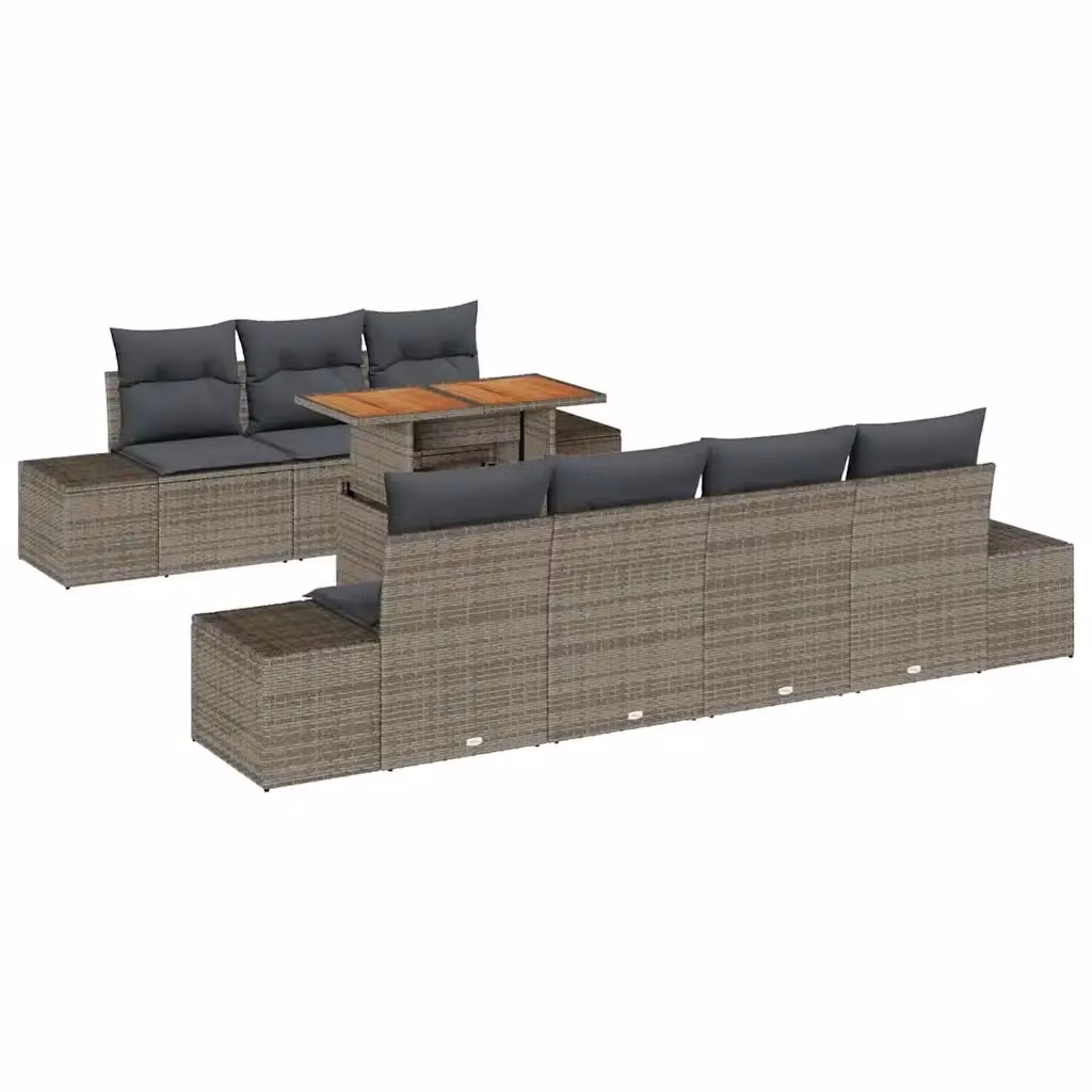 Set Divano da Giardino vidaXL 8 Pezzi Grigio in Poly Rattan con Cuscini e Tavolino – 2