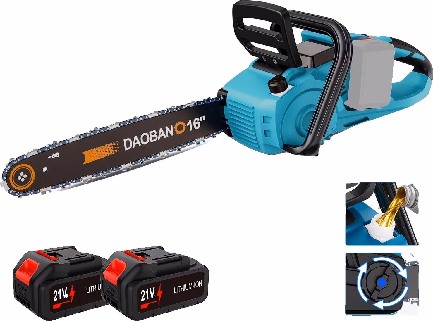 Troncatrice a catena, motore brushless, pompa dell'olio automatica, set di 2 batterie