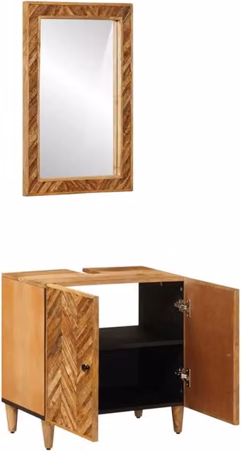 Set di Armadi da Bagno | Armadio da bagno con porta 2 pz Legno di mango massello