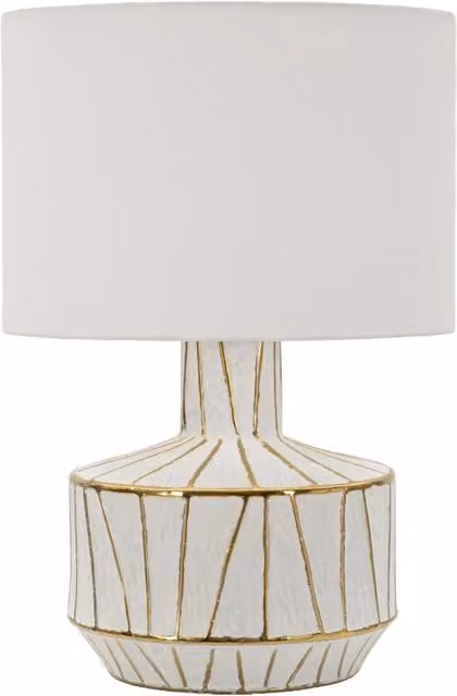 Lampada da Tavolo Tangeri GIORDANOSHOP in Ceramica, Metallo e Tessuto Bianco e Oro, Ø40 x H 60 cm
