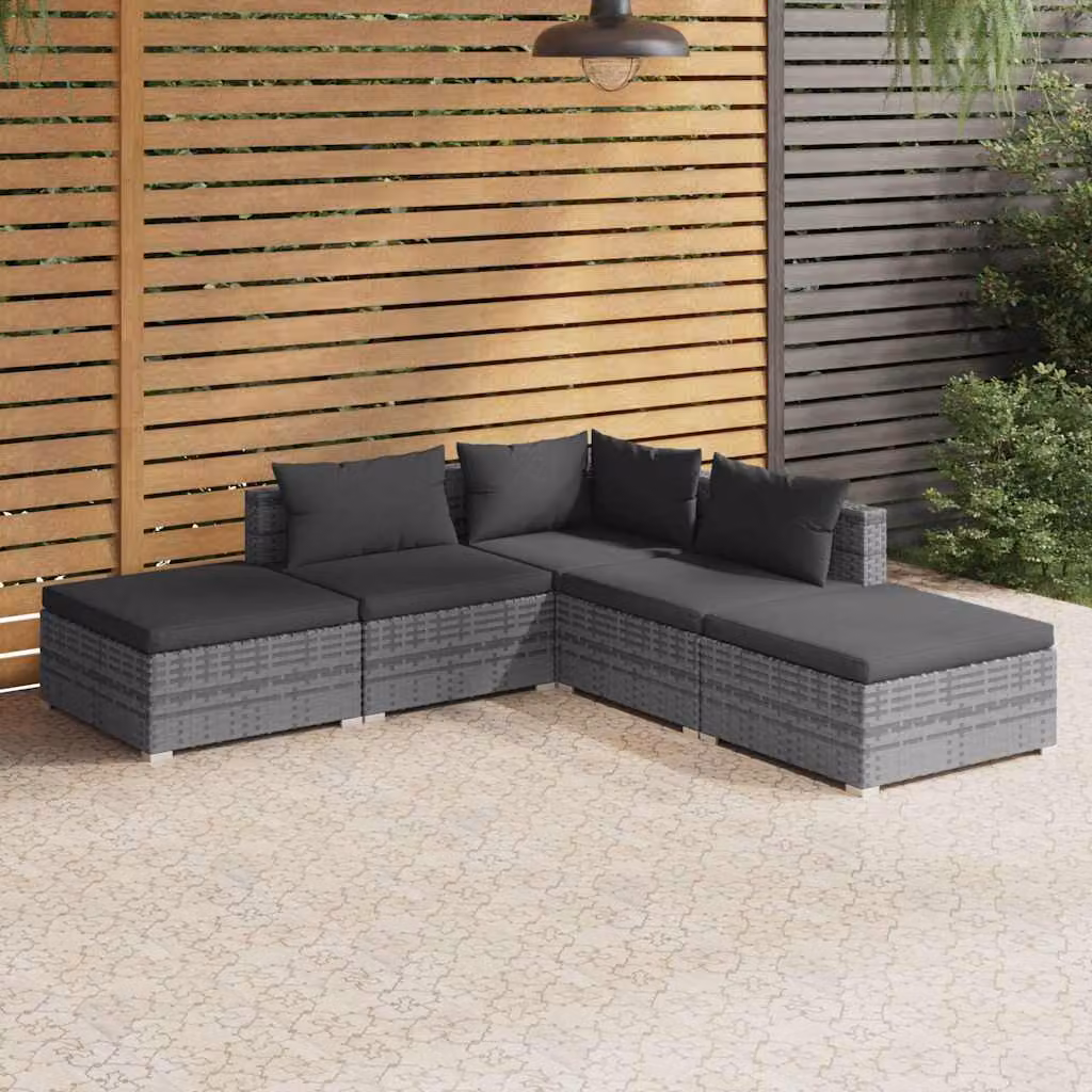 Set Divani da Giardino vidaXL 5 Pezzi a Forma di L con Cuscini Antracite e Grigio
