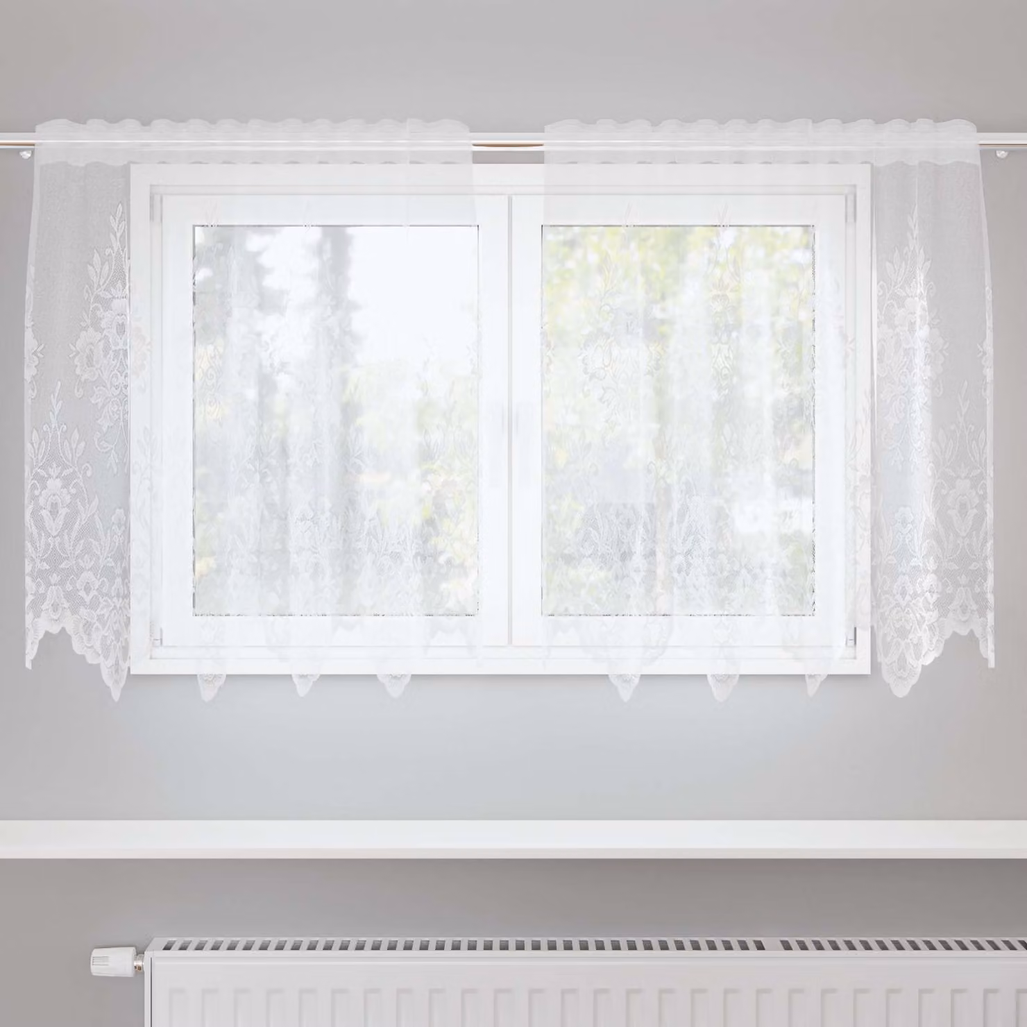 Tenda in pizzo bianca vidaXL con motivo floreale in poliestere, L: 80 cm, H: 150 cm