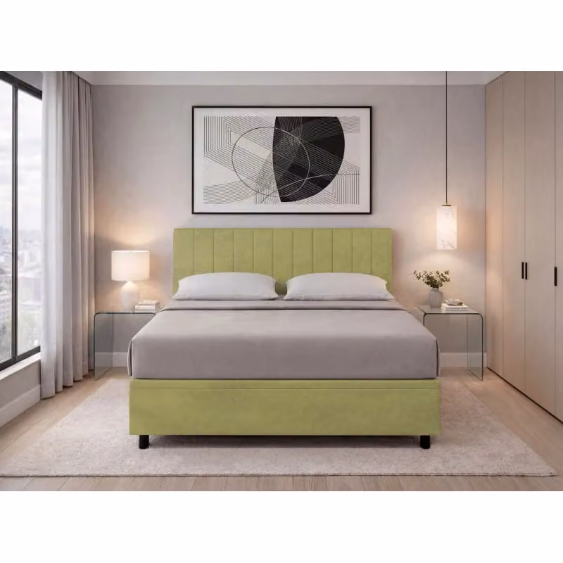 Letto matrimoniale imbottito con contenitore ITYHOME in microfibra colore verde L/P/H: 160 x 190 x 46 cm – 2