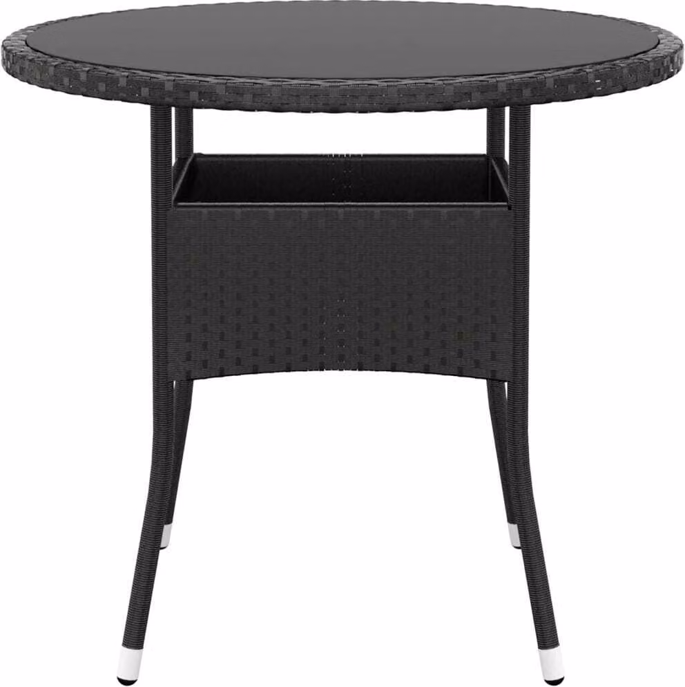 Tavolo da Giardino Ø80x75 cm Vetro Temperato e Polyrattan Nero