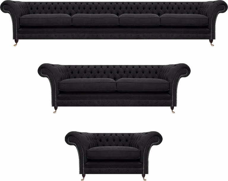 Schwarz Sofagarnitur 3tlg Polstermöbel Designer Sofas Komplett Chesterfield