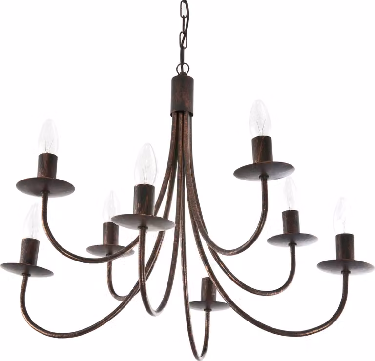 Lampada a sospensione tradizionale, portacandele, nero, oro antico, LUMEN OLD 710/8
