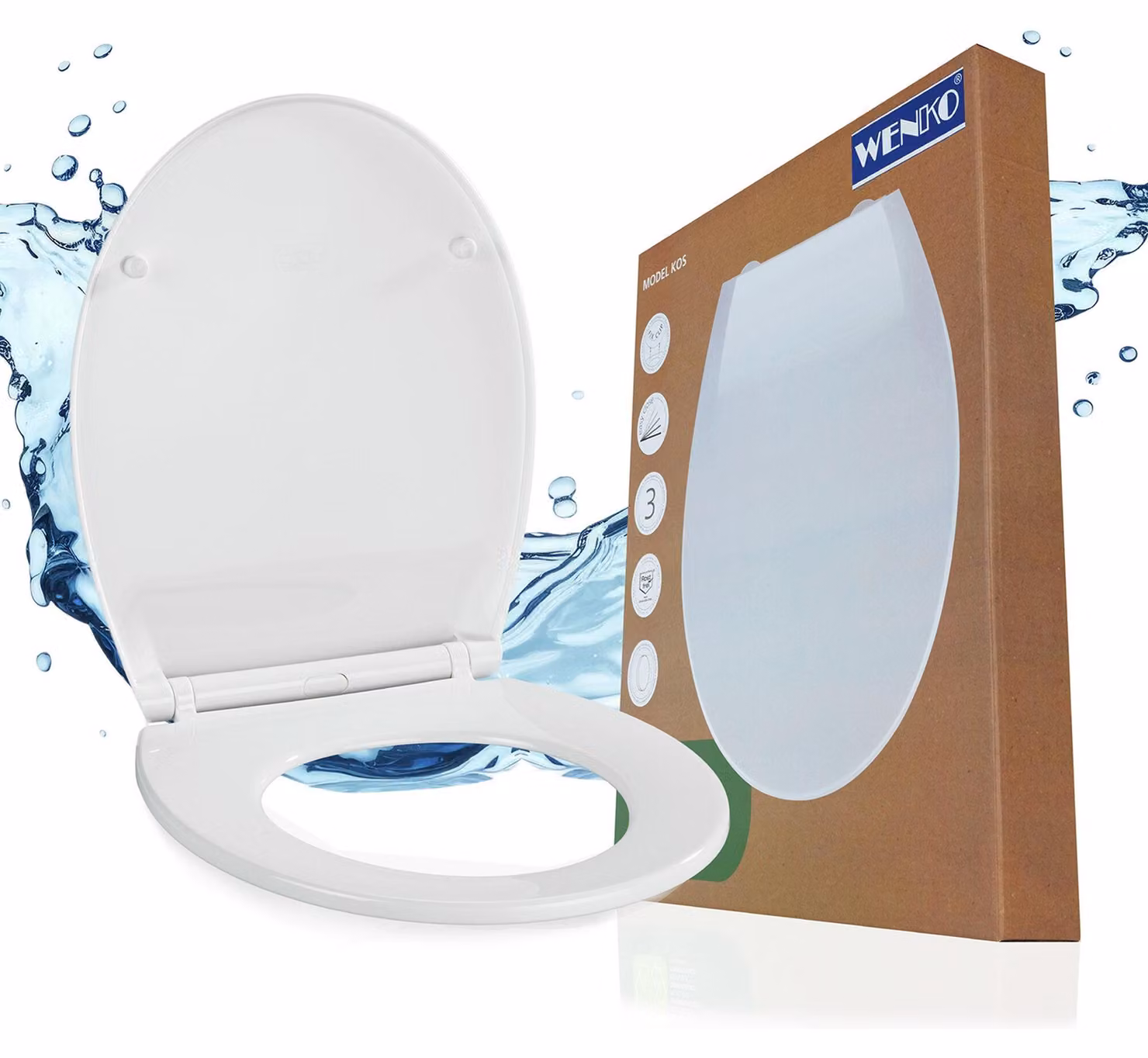 WENKO Premium sedile per WC Kos bianco Sedile per WC con chiusura ammortizzata WC ospite in termoplastica