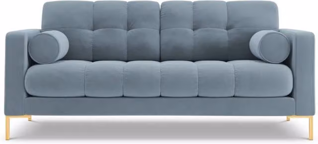 Divano Bali a 2 posti Cosmopolitan Design in velluto azzurro con dettagli oro, L: 152 cm, P: 75 cm, H: 92 cm