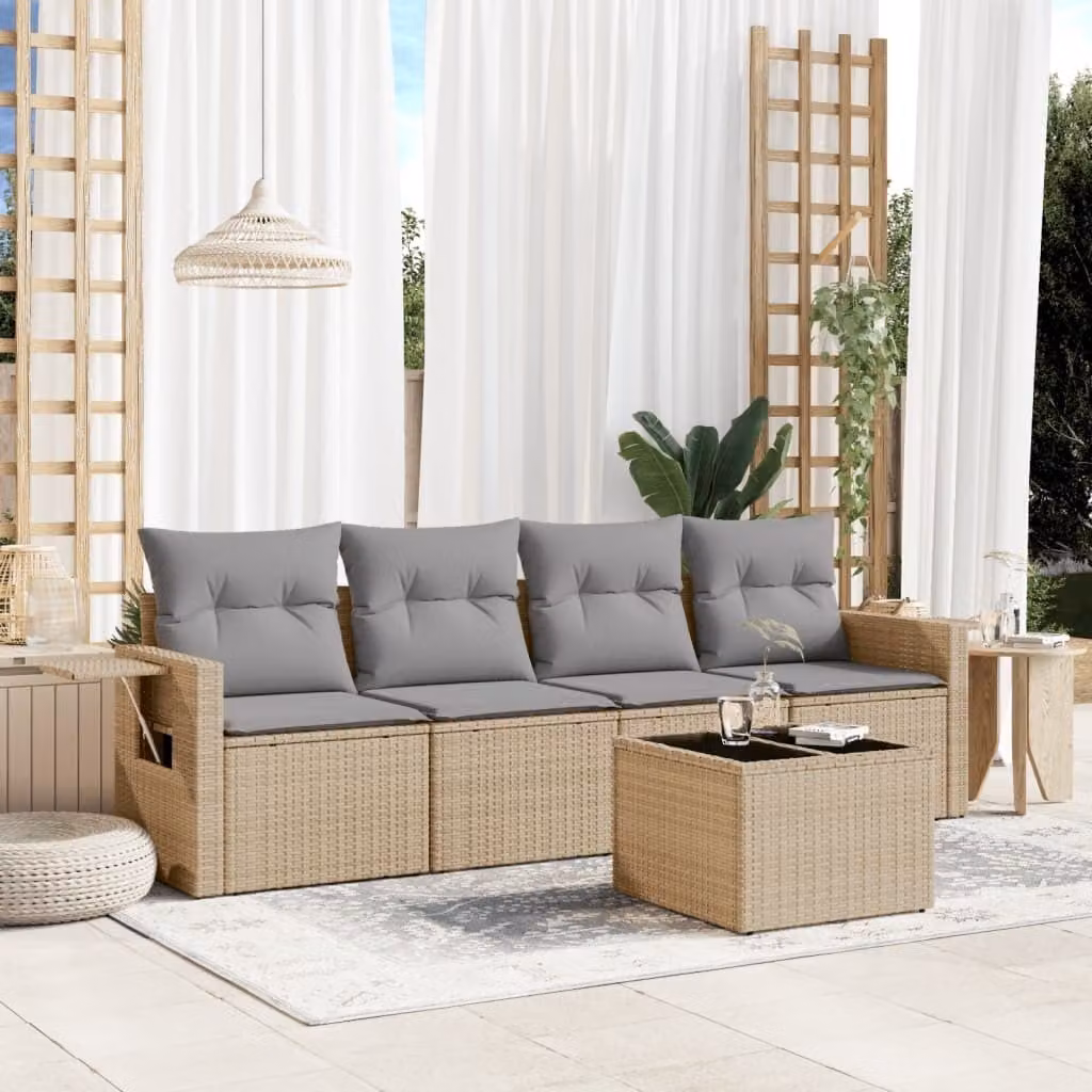 Maison Exclusive - Set Divano da Giardino 5 pz con Cuscini Beige in Polyrattan
