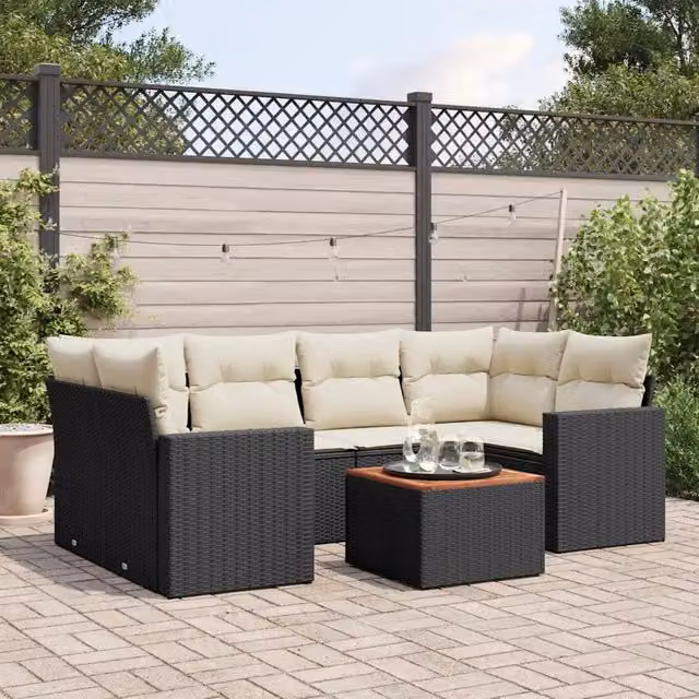 Set Divani da Giardino con Cuscini 7pz Nero Polyrattan 3256350