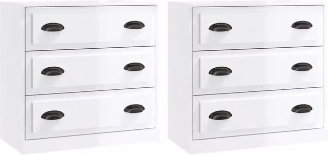 Set di 2 Credenze Buffet da pranzo in Legno Multistrato Bianco Lucido con montaggio a parete