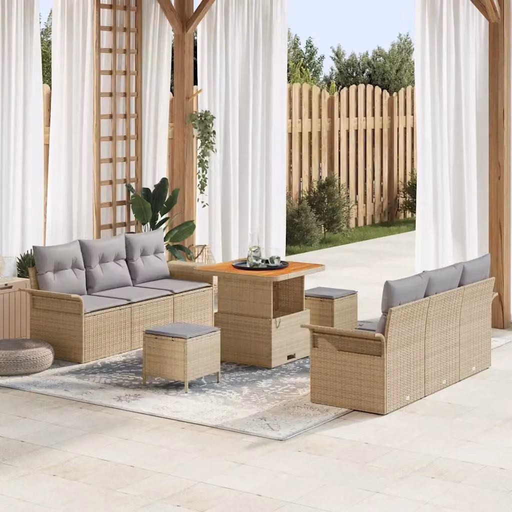 Set Divano da Giardino vidaXL 9 Pezzi a Forma di U con Cuscini Beige e Grigio – 1