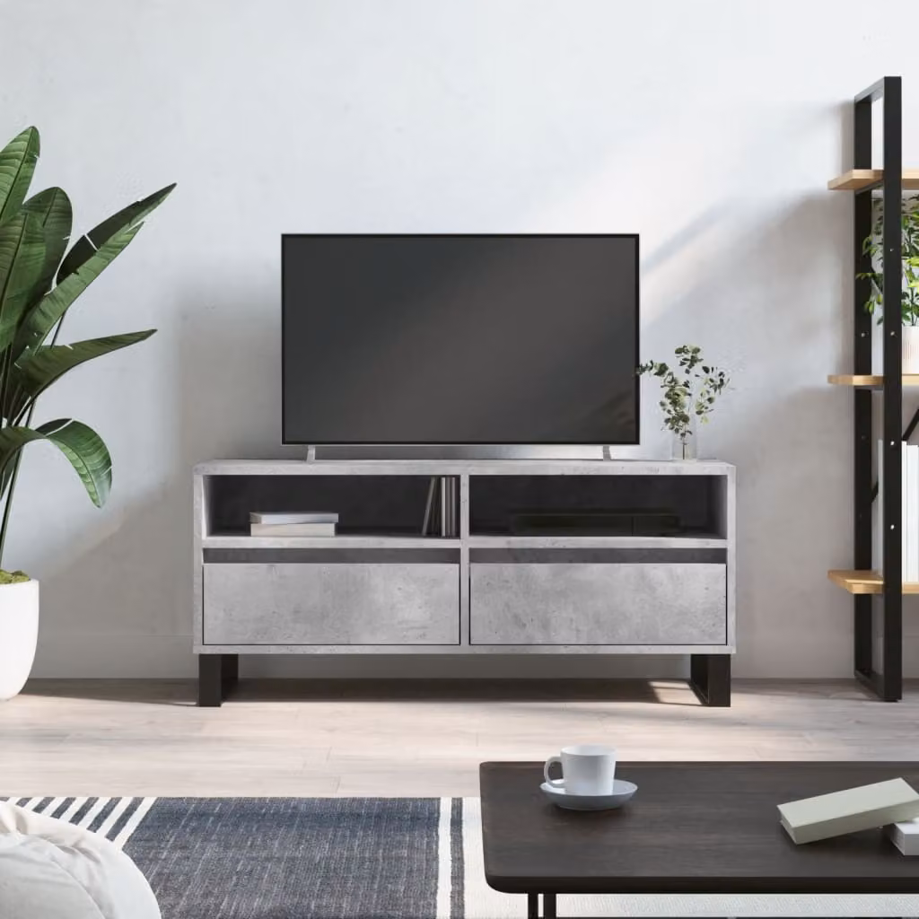Mobile per TV moderno vidaXL in legno e metallo, Grigio Cemento, L: 100 cm, P: 34,5 cm, H: 44,5 cm