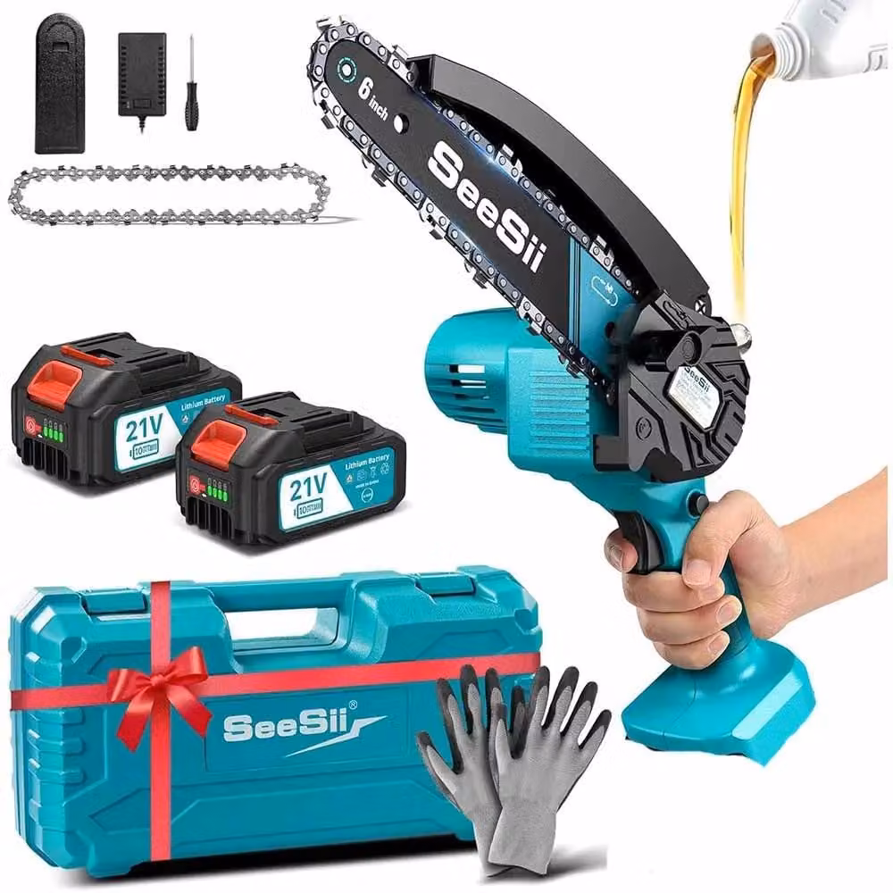 Troncatrice a batteria compatta - Seghetto elettrico portatile - Profondità di taglio: 15,2 cm - 2 batterie da 4,0 Ah - Compatibile con 18 V - Potenza: 800–999 W - Adatta per il taglio del legno e la potatura degli alberi