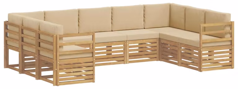 Set divano sezionale 9 pcs Bianco e Beige 304 x 185,5 x 73 cm