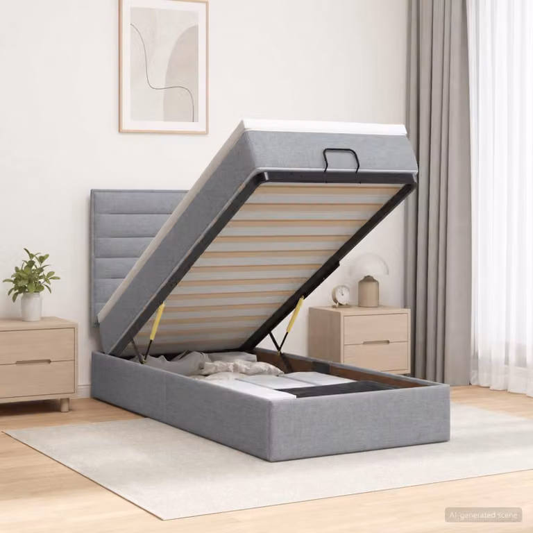 Letto ottomano con materasso vidaXL in tessuto Grigio Chiaro L/P/H: 200 x 90 x 128 cm