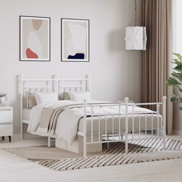 The Living Store Struttura letto con testiera e pediera in metallo bianco 120x190 cm