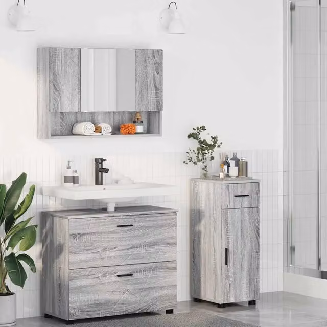 Set di mobili per il bagno 3 pz Grigio Sonoma 3393039