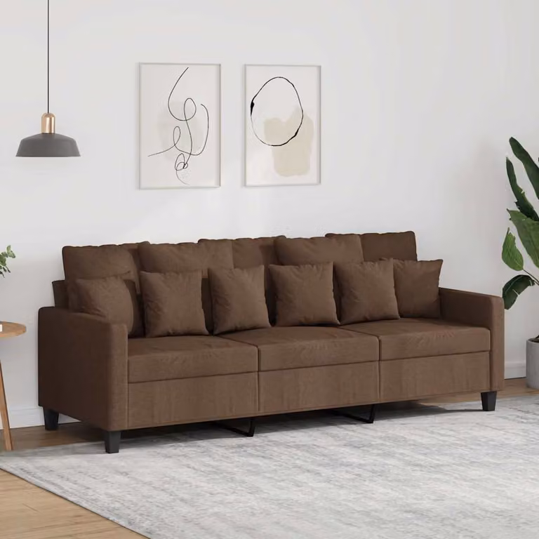 Divano a 3 posti moderno vidaXL in tessuto marrone con struttura in metallo e cuscini inclusi L: 198 cm, P: 80 cm, H: 77 cm