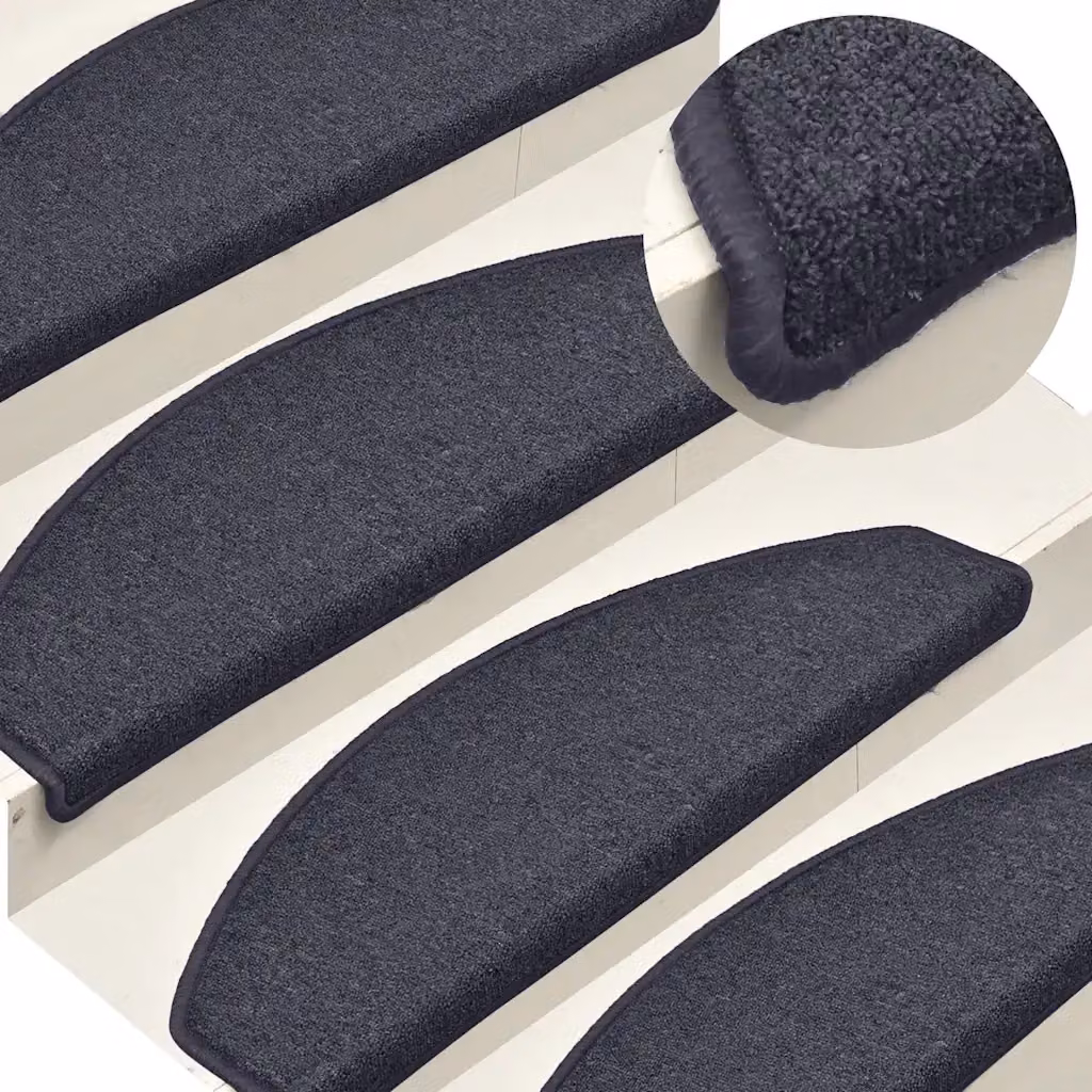 Set di 30 tappetini per scale semicircolari DESIGN IN, antiscivolo e fonoassorbenti, in polipropilene, colore grigio scuro e blu, L: 65 cm, P: 24 cm, H: 4 cm – 2