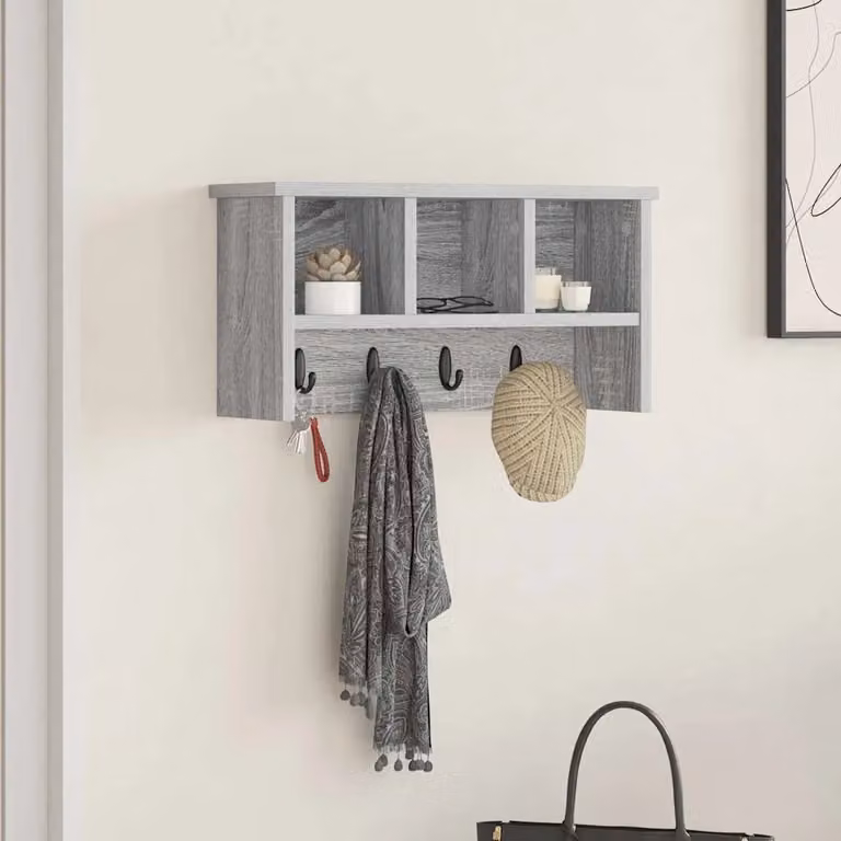vidaXL Appendiabiti a muro moderno in MDF Grigio, L 50 x P 16 x H 26 cm