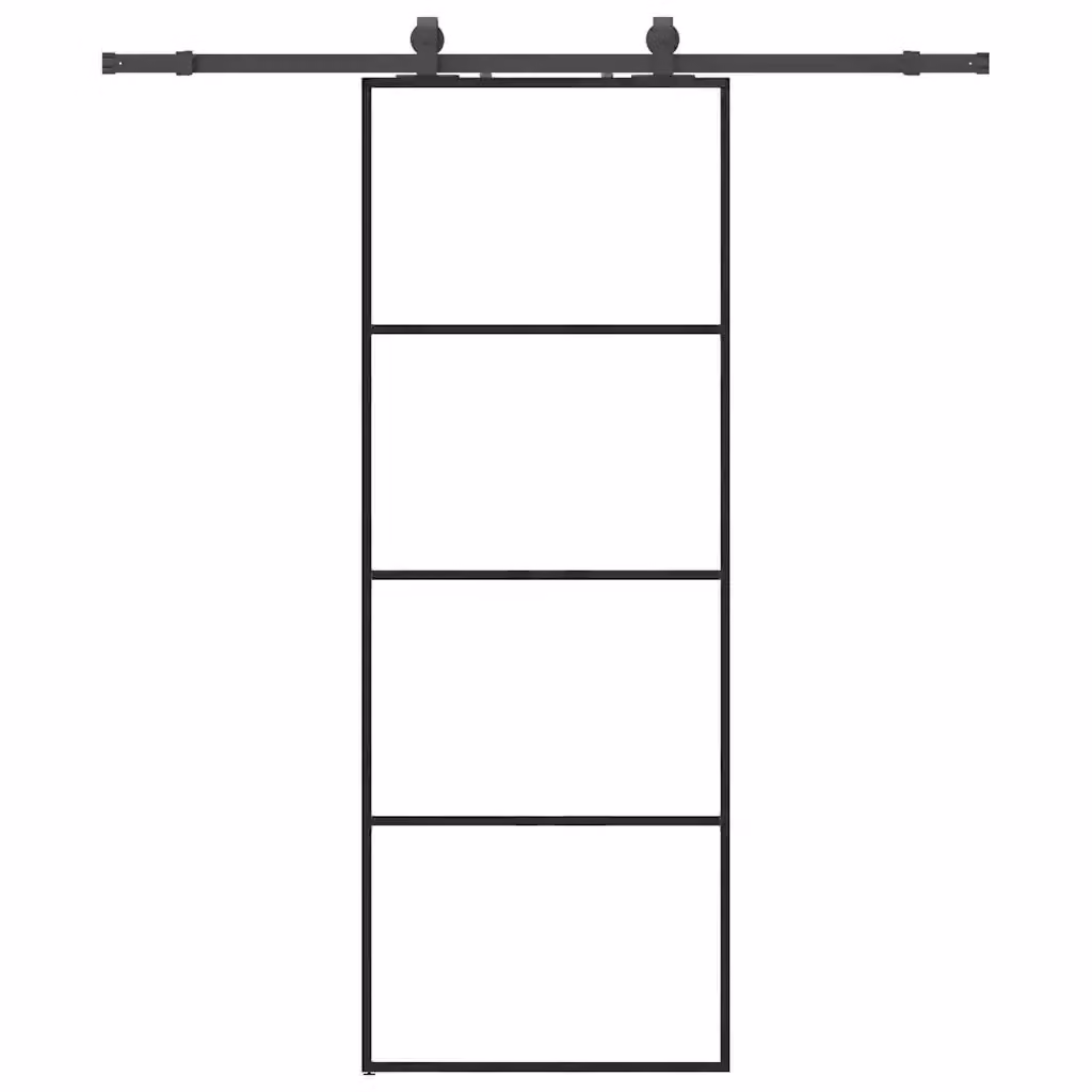 Porta Scorrevole Moderna VIDAXL in Vetro Trasparente con Telaio in Alluminio Nero L: 76 cm, H: 205 cm – 2