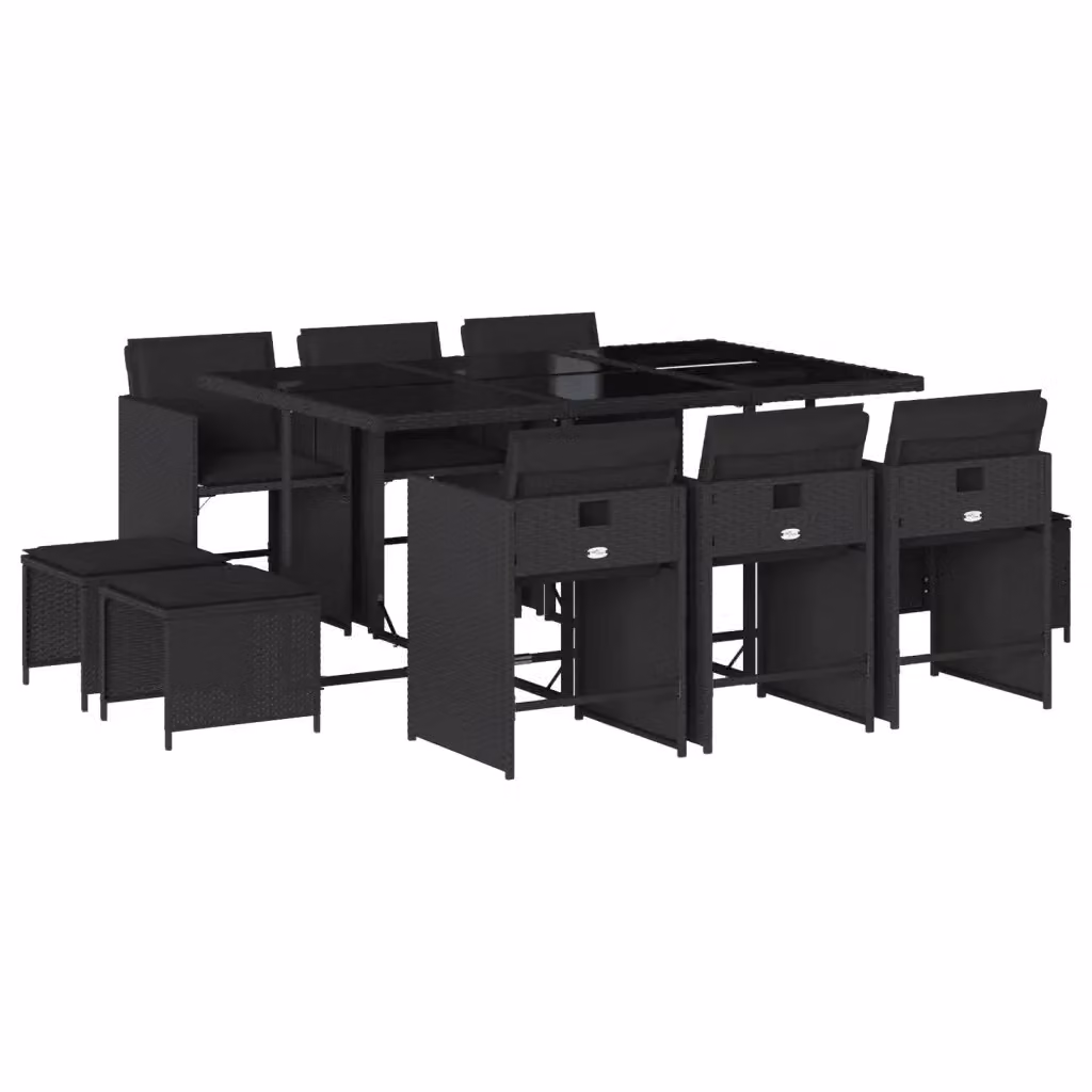 vidaXL Set da Pranzo da Giardino 11 pz in Polyrattan Nero con Piano in Vetro – 2