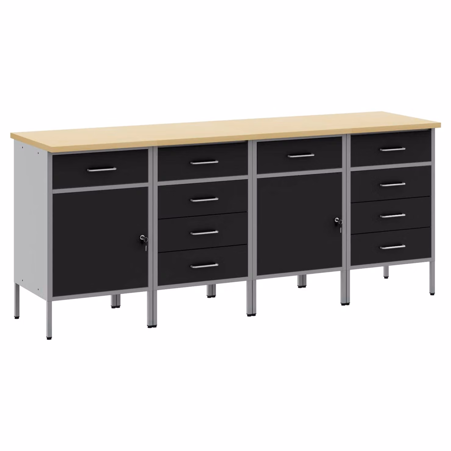 Carrello da lavoro mobile vidaXL con ruote bloccabili, Nero e Grigio, L: 200 cm, P: 55 cm, H: 85 cm