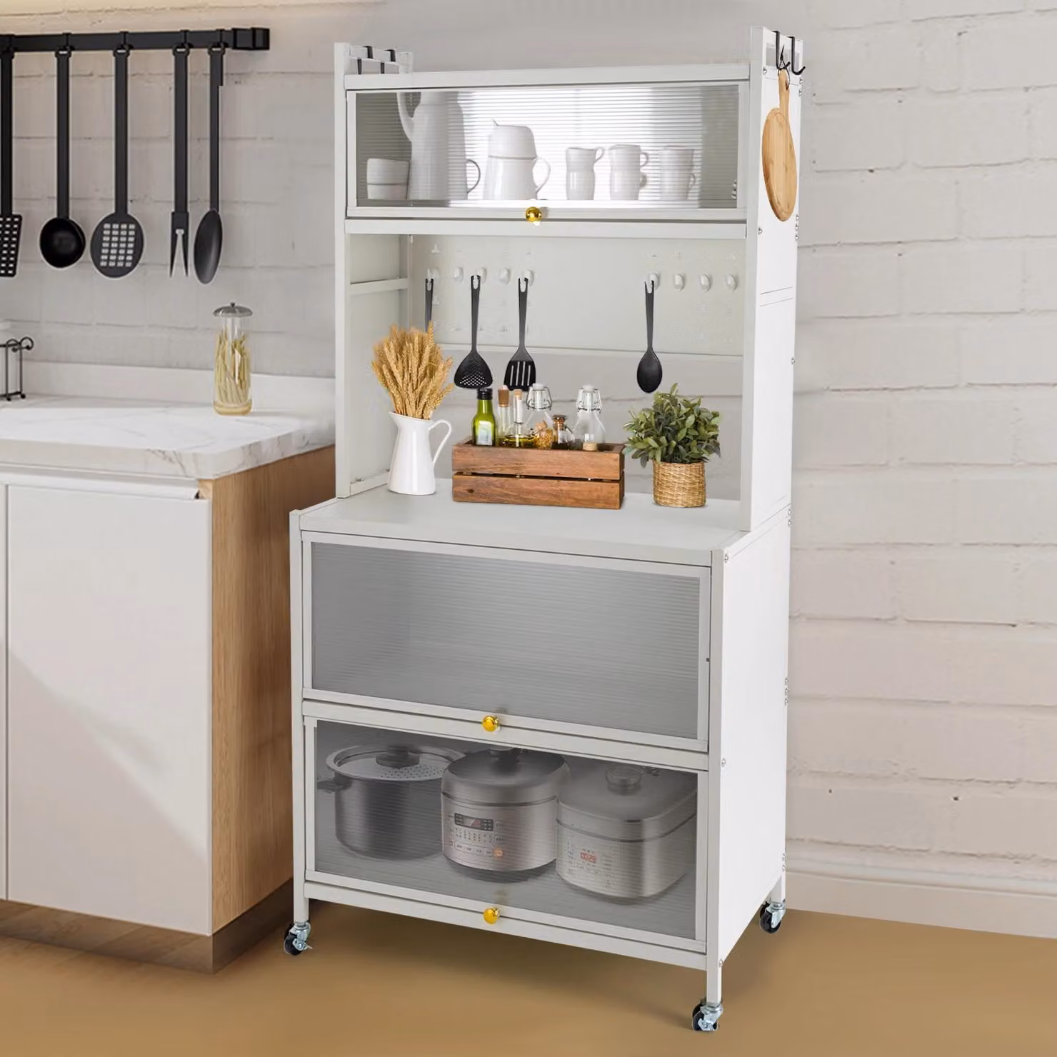 Scaffale/armadio da cucina - 5 livelli - 80 cm - Resistente all'usura - Facile montaggio - Anta antipolvere - Bianco
