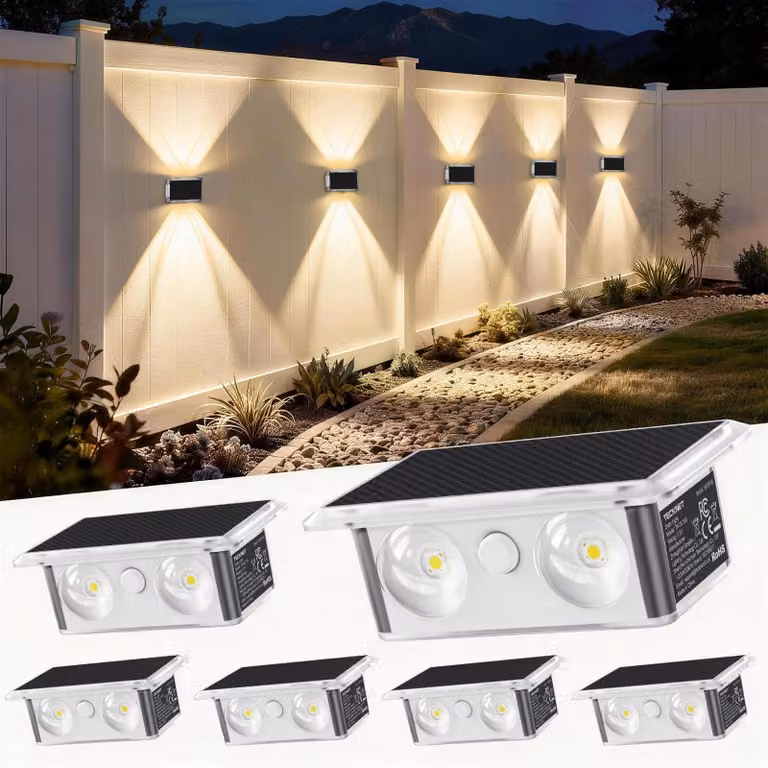 Set di 6 lampade da esterno a energia solare, grado di protezione IP66, con 3 modalità di illuminazione, con luce direzionabile verso l'alto e verso il basso
