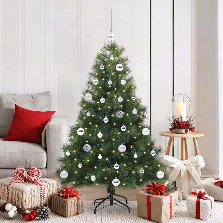 Albero di Natale artificiale moderno vidaXL verde con 150 LED luce bianca calda in PE e PVC, Altezza: 150 cm