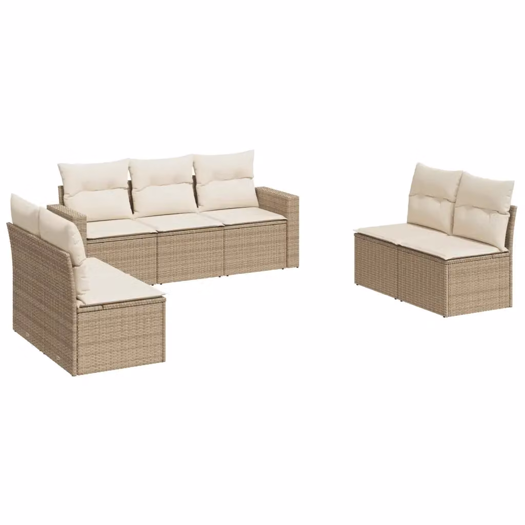 vidaXL Set Divani da Giardino 7 pz a Forma a L con Cuscini Beige e Struttura in Metallo – 2