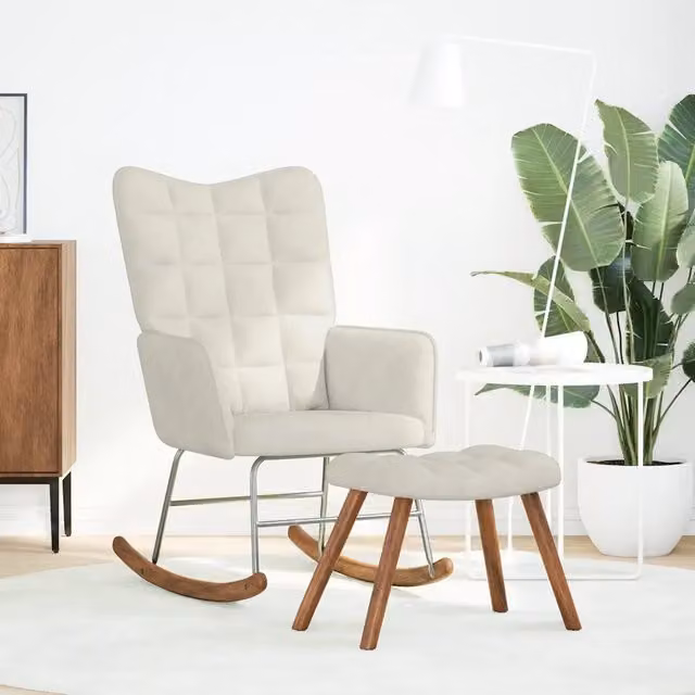 Sedia a dondolo relax con sgabello vidaXL in velluto beige