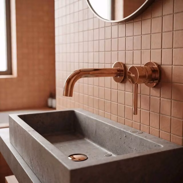 Rubinetto da incasso a parete Rea con leva singola in ottone color rame e bronzo per lavabo o cucina