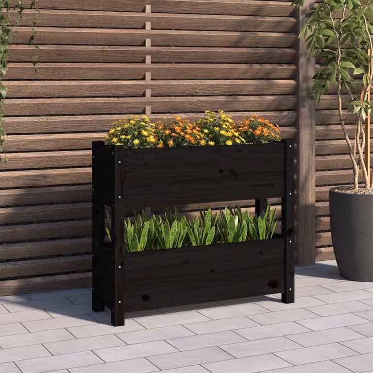 vidaXL Fioriera in Legno di Pino Nero per Orto e Giardino L: 77 cm, P: 25 cm, H: 66 cm