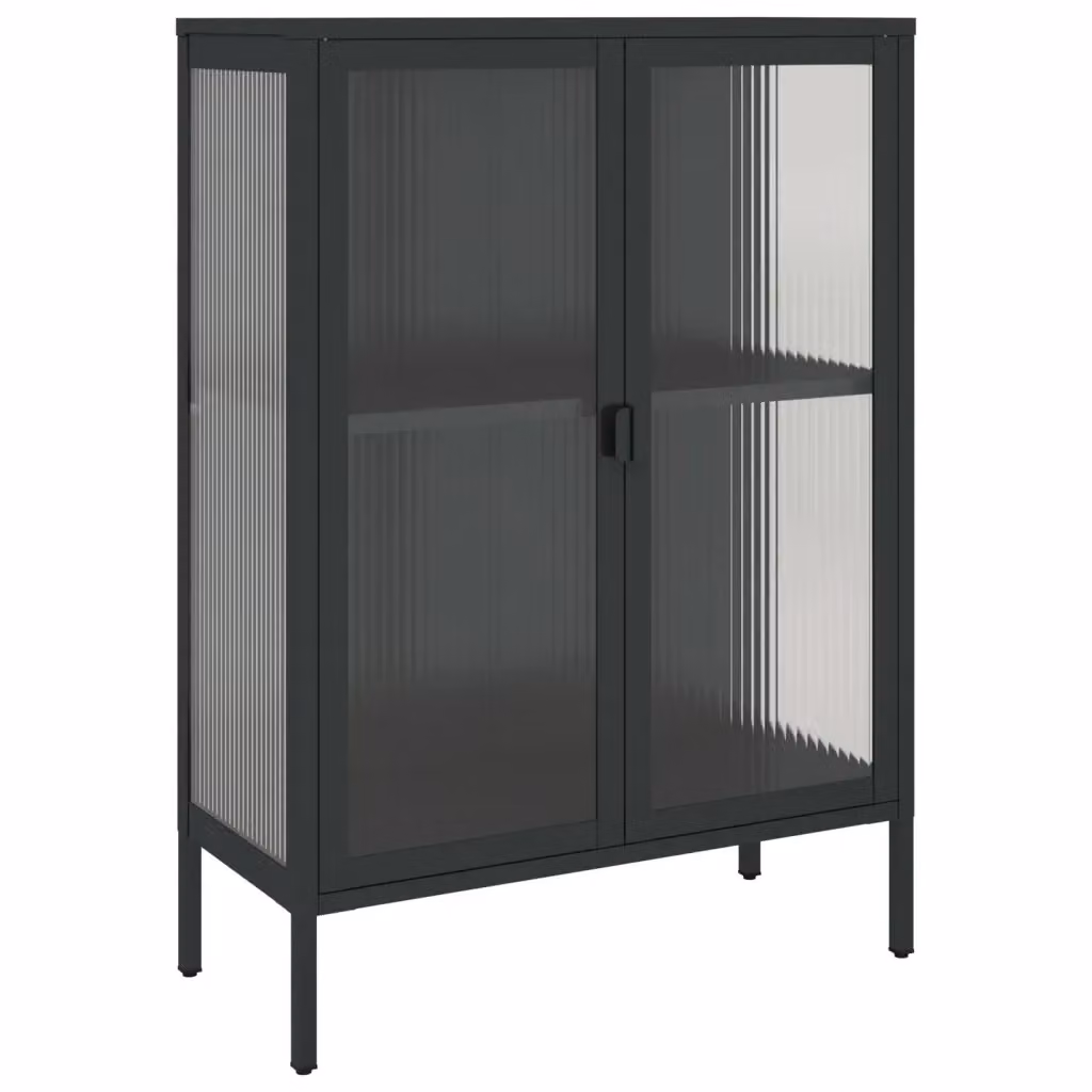 Credenza moderna vidaXL in metallo e vetro nero, L/P/H: 75 x 35 x 105 cm – 2
