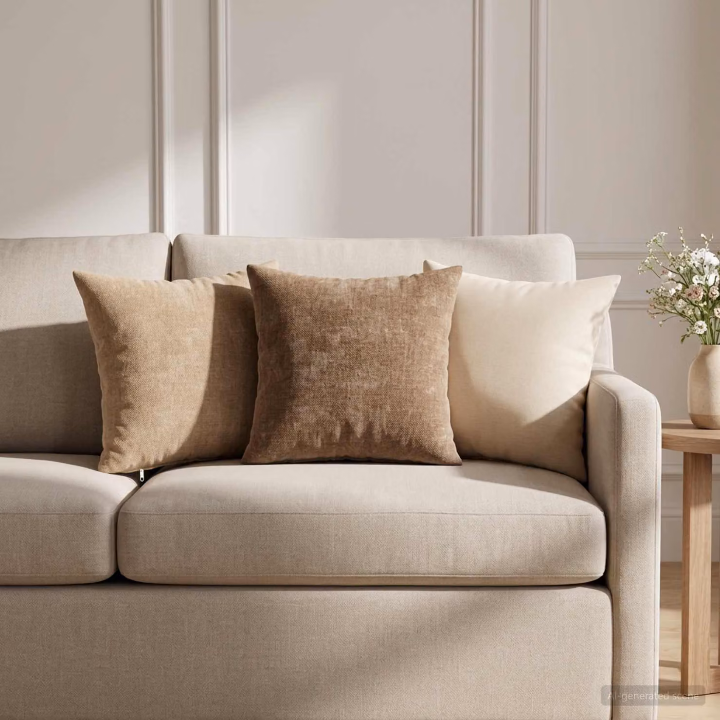Set di 2 federe vidaXL HEERLEN in tessuto chenille beige, L 30 cm x P 30 cm